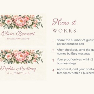 Bridal Shower Name Tents, From Miss to Mrs Place Cards, Blush Peony Luncheon Table Decor, Custom Printable Digital File image 4