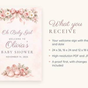 Custom Baby Shower Welcome Sign, Oh Baby Girl Pink Bow Sign, Ballet Shoes Baby Girl Shower Decor, Printable 24x36 Digital File image 5