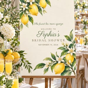Custom Bridal Shower Welcome Sign, She Found Her Main Squeeze Lemon Sign, Lemon Branch Bridal Shower Decor, Printable 24x36 Digital File afbeelding 1