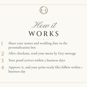 Custom Wedding Dinner Menu, Monogram Reception Menu Card, Wreath Place Setting Menu, Printable 4x9 Digital File image 4