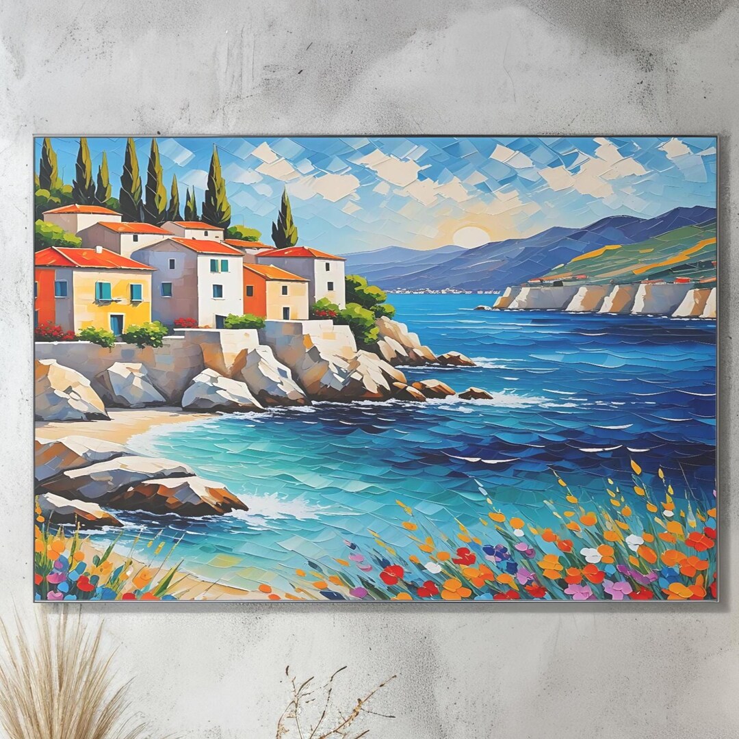 Mediterranean Cove Downloadable Wall Art Print, Oil Painting - DIGITAL ...