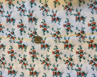 Vintage Red Floral Cotton Fabric on white background