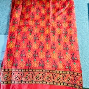 Vintage Orange Bird Bordered Silk Fabric