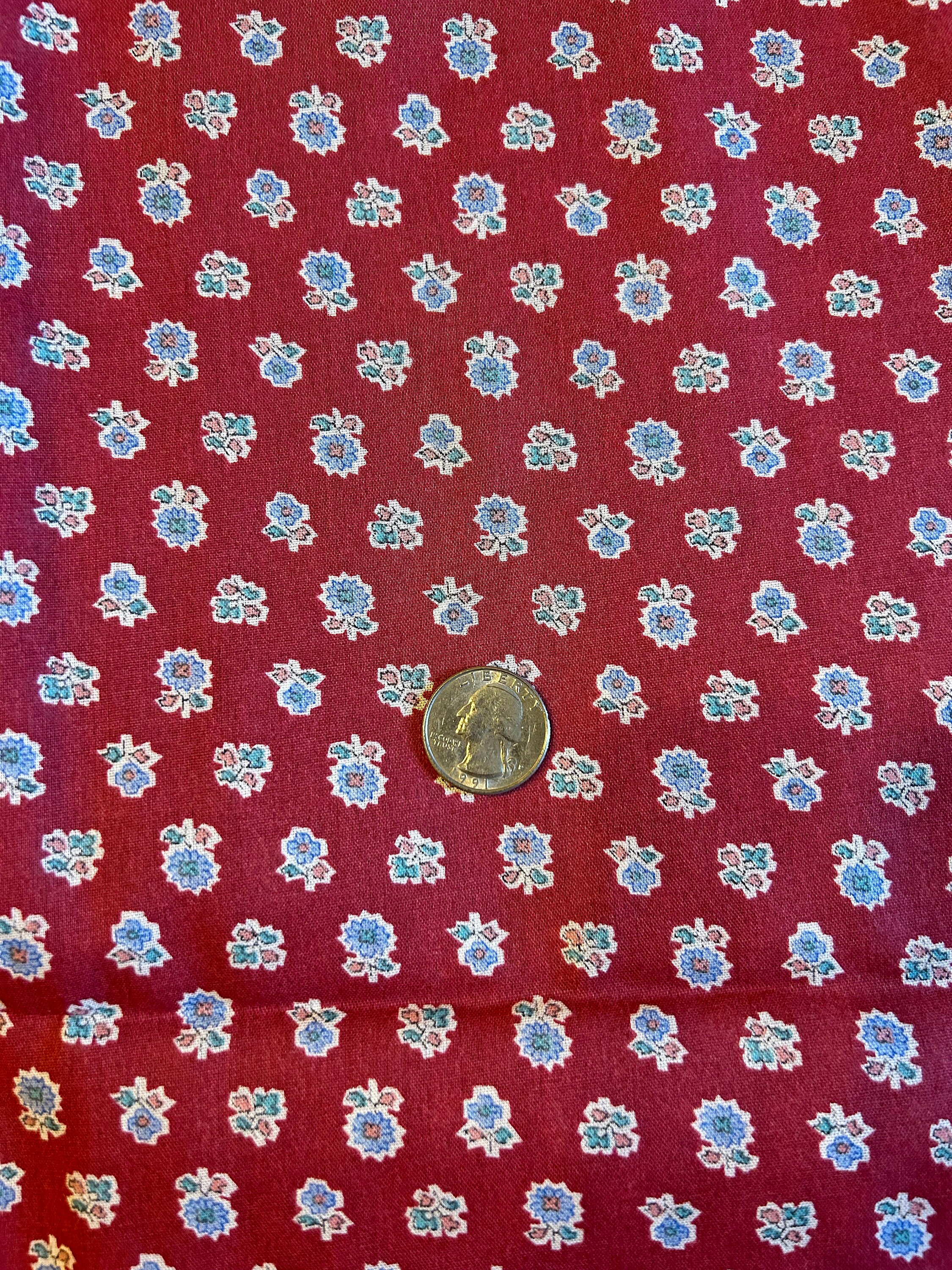 Red & Blue floral cotton fabric