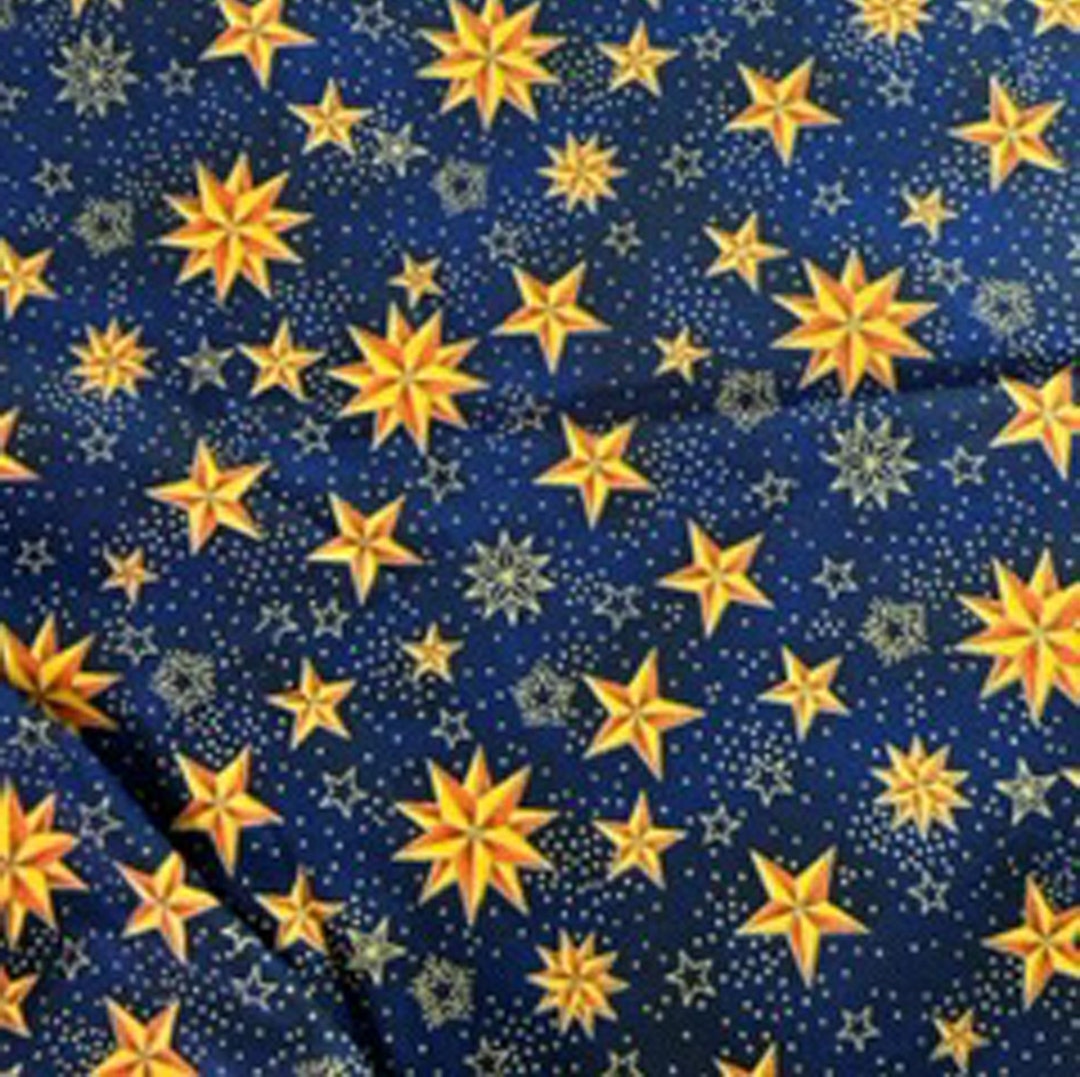 Blue and Gold Star Cotton Fabric for Sewing by the Yard Etsy