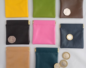 Squeeze Top Coin Purse Leather, Hand Made