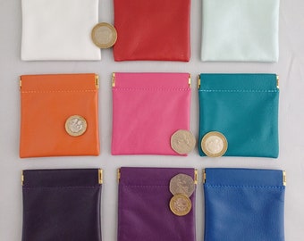 Squeeze Top Coin Purse Leather, Hand Made