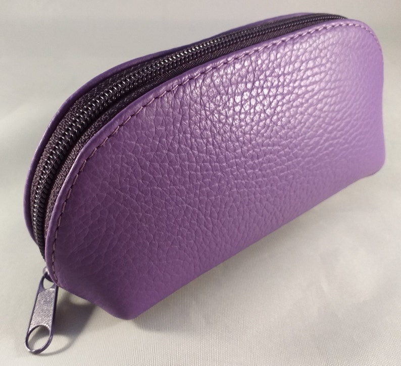 Zipped Leather Eyeglass Case/Sunglasses Case/Glasses Case/Unisex Purple