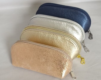 Handmade Leather Glasses Case: Italian Gold, Silver, Rose Gold
