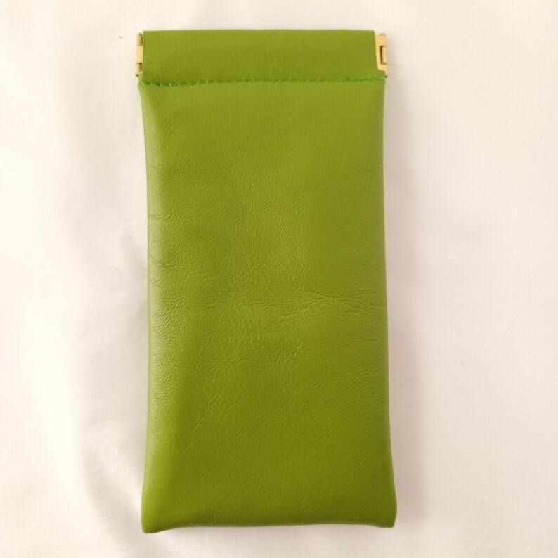 Leather Squeeze Top Glasses Case: Handmade Lamb Nappa, Soft Padded Lining Apple Green