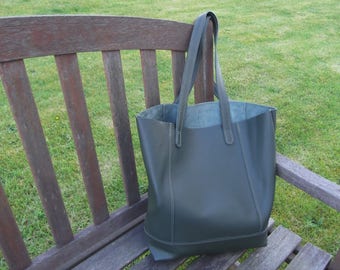 Leather Green Shopper Bag Hand Made