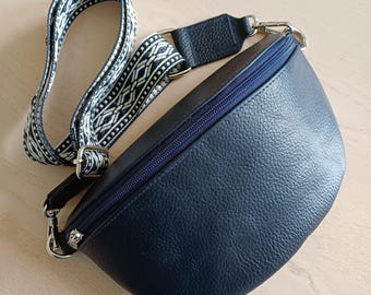Dark Navy Blue Leather Sling/Cross Body Bag