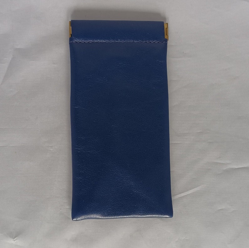 Leather Squeeze Top Glasses Case: Handmade Lamb Nappa, Soft Padded Lining Navy