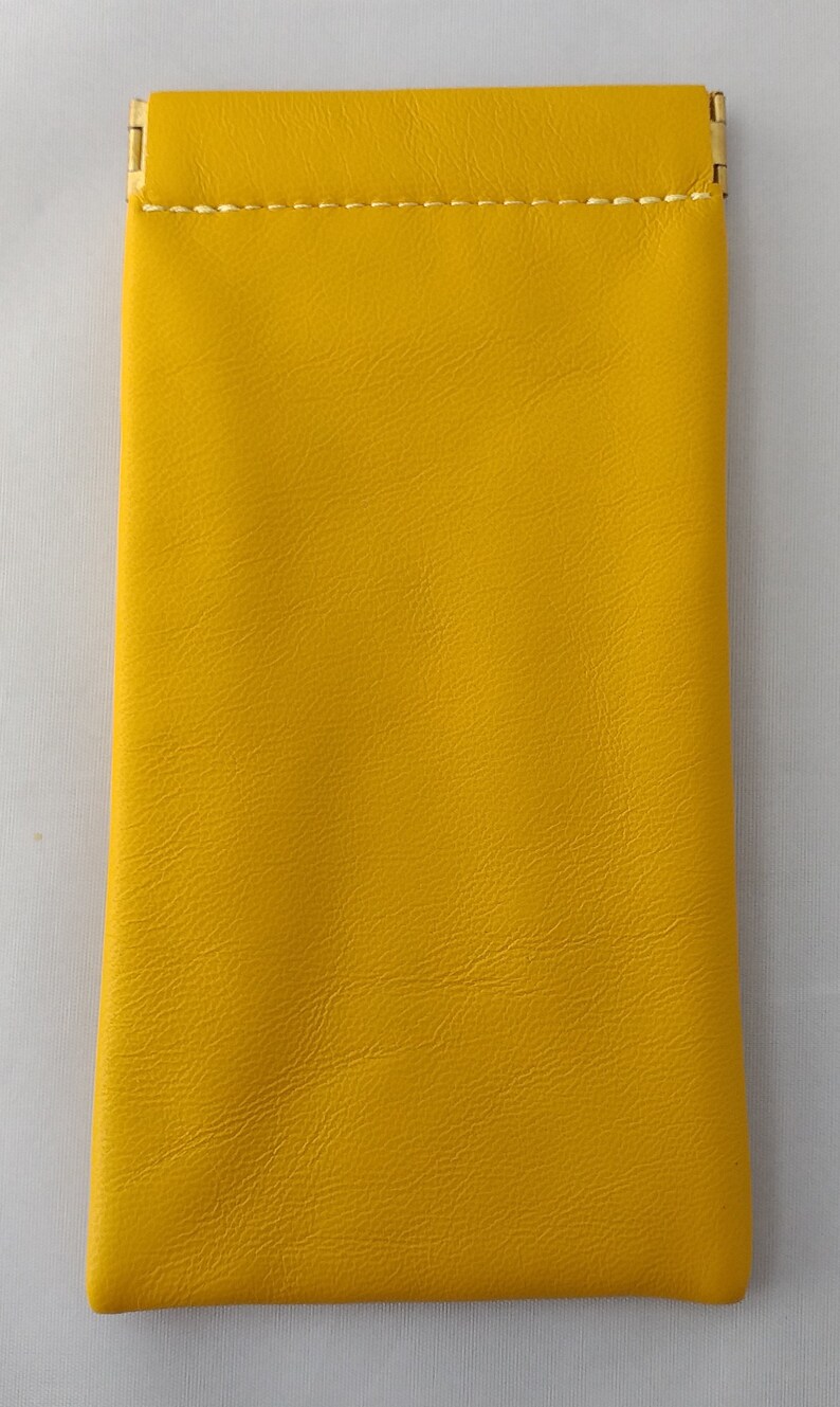 Leather Squeeze Top Glasses Case: Handmade Lamb Nappa, Soft Padded Lining Yellow