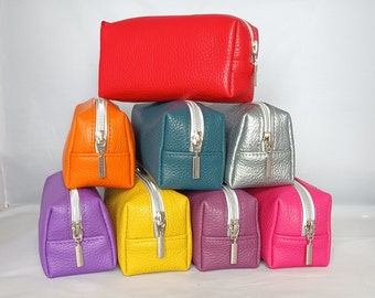 Handmade Italian Leather Makeup Bag - Travel Amenity Tidy