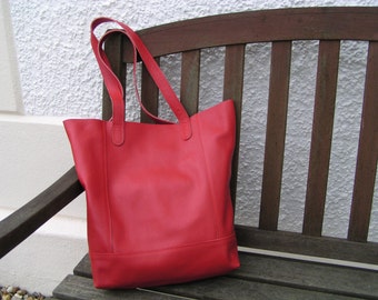 Red Leather Shopper Bag Hand Made