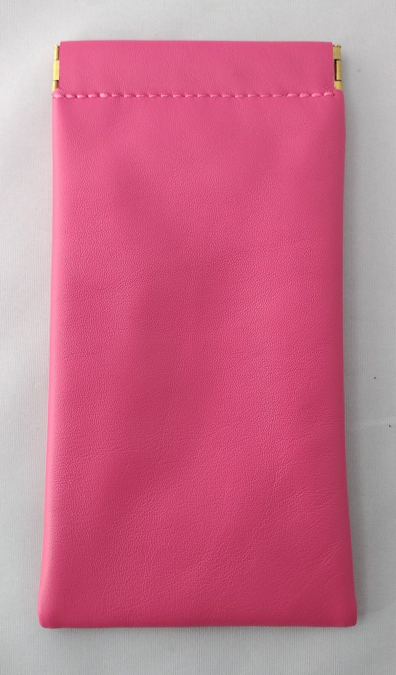 Leather Squeeze Top Glasses Case: Handmade Lamb Nappa, Soft Padded Lining Pink