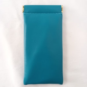Leather Squeeze Top Glasses Case: Handmade Lamb Nappa, Soft Padded Lining Turquoise