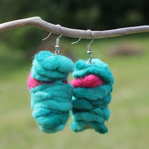 Felt Earrings / Blue Pink Earrings  / Felted Jewelry / Pastel colors / Statement /  Felted Wool / Gift for Her