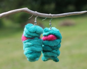 Felt Earrings / Blue Pink Earrings  / Felted Jewelry / Pastel colors / Statement /  Felted Wool / Gift for Her
