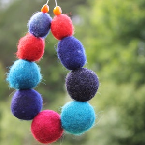 Navy Blue Red Statement Necklace / Felt Jewelry / Huge Felt Baller / Big Felted Ball / Statement Necklace