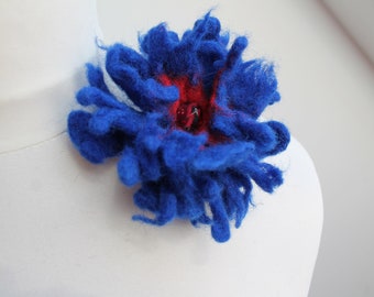 Cobalt Blue Floral Brooch Felt Pin Wool Silk Green Aqua Mothers Day Gift for her Forget me not Azure Electric blue navy Spring Flower