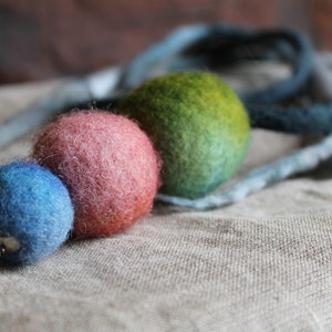 Green Blue Red Statement Necklace / Felt Jewelry / Huge Felt Baller / Big Felted Ball / Statement Necklace