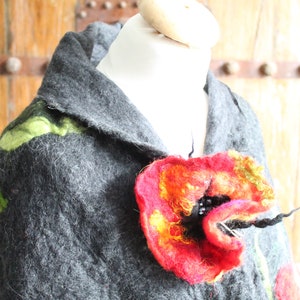 Red Poppy Felt Flower Brooch Pin Wool Silk Tango Flamenco Winter Jewelry Scarlet Gift for her woman Flame Lust Rouge Rojo