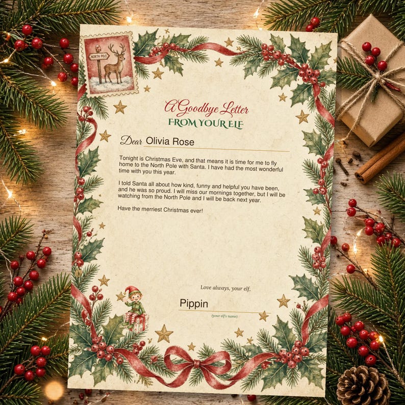 Elf Goodbye Letter Printable, Editable Christmas Eve Elf Departure ...