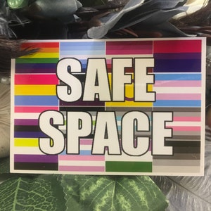 Espacio seguro con banderas de orgullo, pegatina de bandera de orgullo, pegatina de orgullo, pegatina LGBTQ, pegatina de aliado, pegatina de conciencia, portátil de calcomanía, pegatina de vinilo