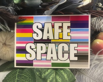 Safe Space with Pride Flags, Pride Flag Sticker, Pride Sticker, LGBTQ Sticker, Ally Sticker, Awareness Sticker, Decal Laptop, Vinyl Sticker