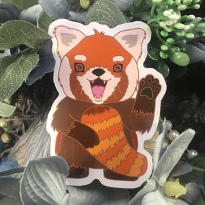 Beckoning Red Panda Sticker, Animal Sticker, Red Panda Sticker, Kawaii Cute, Vinyl Sticker, Stationery Sticker, Decal for Laptop Bottle