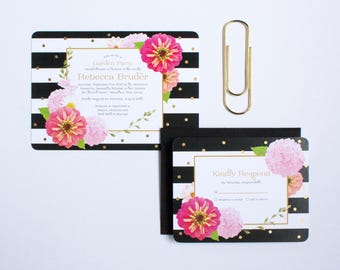 Garden Party Bridal Shower Invitation Set with Metallic Polka Dots