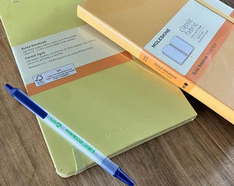 2 x Moleskine Large Ruled Notebooks – Orange or Yellow (pair) + Free Bic Eco Pen