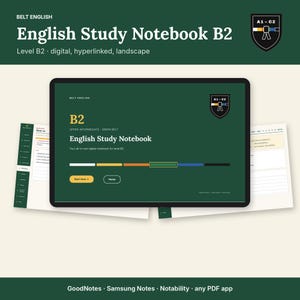 Cuaderno de estudio de inglés B2, planificador digital de inglés como segunda lengua (ESL) de nivel intermedio alto, notas Samsung GoodNotes con hipervínculos, EOI Cambridge Trinity
