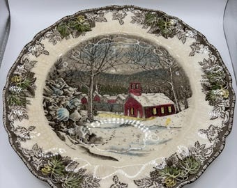 Friendly Village Johnson Brothers Schoolhouse dinerbord vintage Engeland winters tafereel