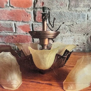 Antique Art Deco Slip Shade Chandelier