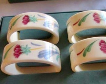 Lenox Porzellan Serviettenringe (4er Set) | Vintage Blumen Tisch Dekor