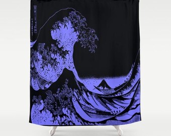 The Great Wave Shower Curtain Blue Shower Curtain Japanese Etsy