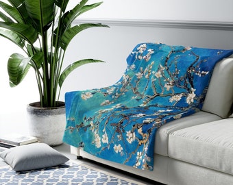 Vincent Van Gogh Almond Blossoms Turquoise Blue Sherpa Fleece Blanket| Classical Art Blanket| Turquoise Blanket