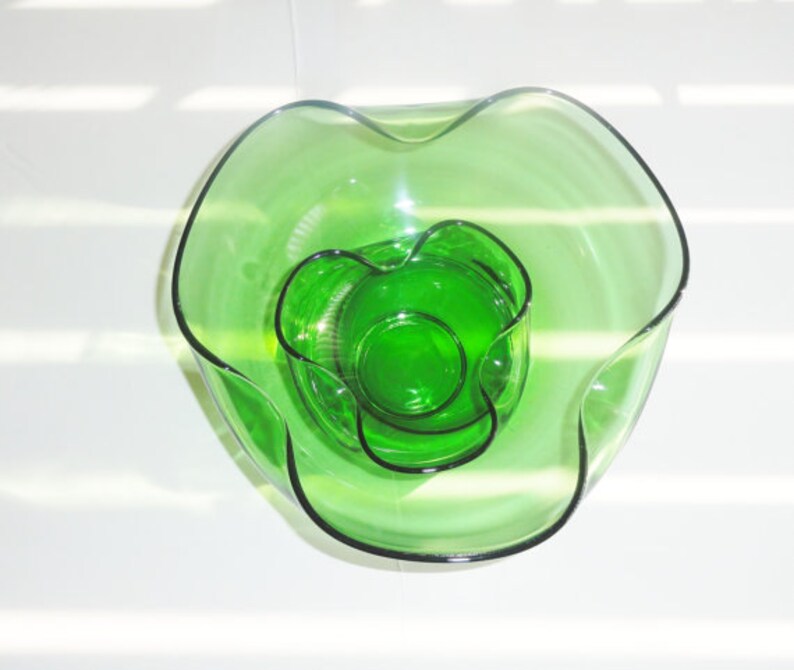 Vintage Homegoods Glass Bowls 60s Green Glass Large & Small Etsy
