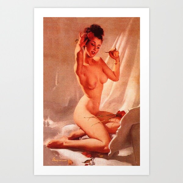 Pin Up Girl, Vintage Pin Up Girl Gil Elvgren Self Love Fun in the Mirror Nu...