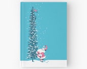 Christmas Santa Journal Notebook Vintage Inspired Holiday Sketchbook Paper Book Winter Retro Tree Snow Blue White Father Claus Kris Kringle