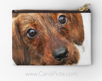 Barking Dachshund Studio Pouch Clutch Handbag Accessory Unique Bag Purse Black White Typography Humorous Logic Doxie Funny Monochrome Dog