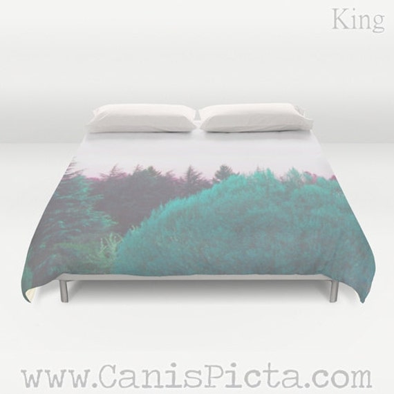 Duvet Cover Dreamland Forest Twin Xl Full Queen King Size Aqua Purple Fuchsia Turquoise Teal Modern Green Aquamarine Evergreen Tree Woods