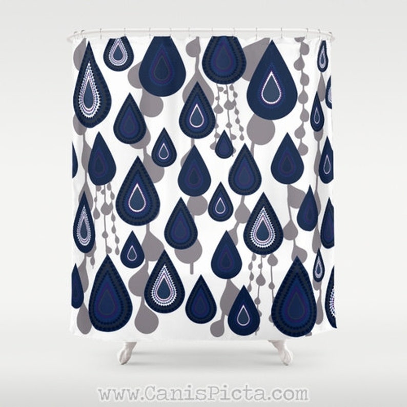 Blue Raindrop Modern Shower Curtain 71 x 74 Etsy