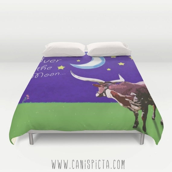Over The Moon Cow Duvet Cover Queen King Full Size Decor Image 0