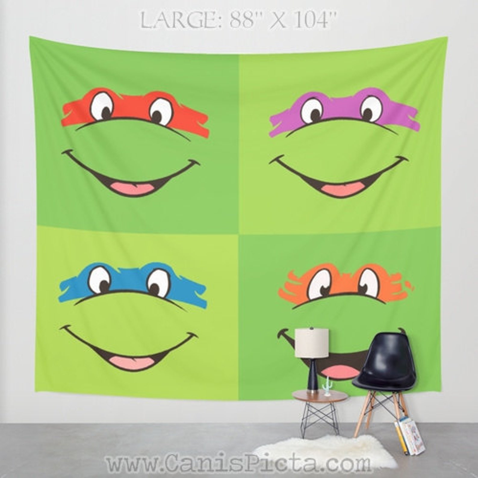 TMNT TAPESTRY Decorative Wall Art Nerd Geek Home Decor Hanging Etsy