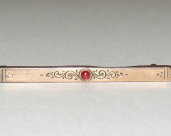 Antique Gold Tone Fancy Victorian Era Ladies Bar Pin Jewelry Engraved dr69