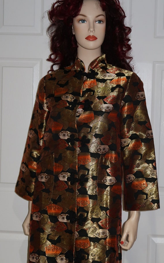 Mid Century Gold/Orange Metallic Full Length Robe,